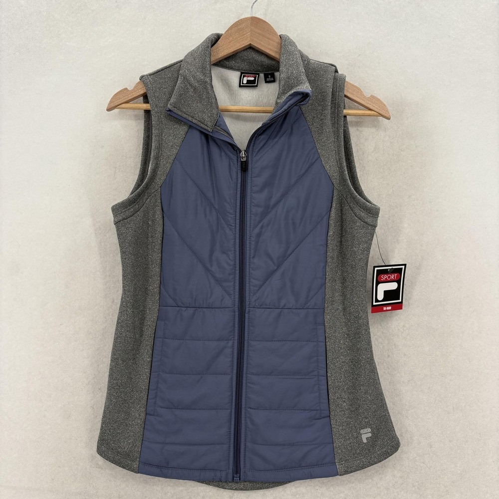 Fila Sport Tru-Warm Jacket Womens Small Gray Violet Sleeveless Fleece Lined Gym